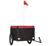 Remorque de vélo noire et orange en fer avec capacité de charge, 120 x 54 x, drapeau de sécurité, pliable, pour transport de bagages, chien, enfant et excursions en plein air