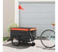Remorque de vélo noire et orange en fer, capacité de charge de 45 kg, avec drapeau de sécurité, 137 x 68 x 59 cm, pliable pour le transport de bagages, chien, enfant et courses au quotidien et en