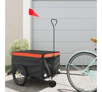 Remorque de vélo noire et orange en fer, charge de 30 kg, avec drapeau de sécurité, 124 x 53 x 45 cm, pliable pour transport de bagages, chien, enfant, shopping, extérieur et quotidien