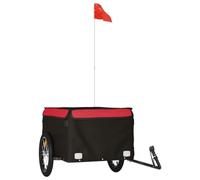 Remorque de vélo noire et rouge en fer avec 45 kg, 124 x 62,5 x 52 cm, pliable pour le transport de bagages, chien, enfant, extérieur et quotidien, drapeau de sécurité et embrayage inclus