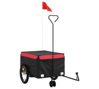 Remorque de vélo noire et rouge en fer, capacité de charge de 45 kg, avec drapeau de sécurité, attelage de timon et grand espace de chargement pour transport, bagages, chien, enfant, extérieur et