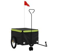 Remorque de vélo noire et verte en fer de 45 kg avec attelage, drapeau de sécurité, pliable, pour transport de bagages, chien, enfant, shopping, plein air et voyage
