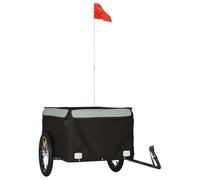 Remorque de vélo noire grise en fer de 45 kg, pliable avec embrayage, drapeau de sécurité, idéale pour le transport de bagages, chien, enfant, shopping, extérieur et quotidien