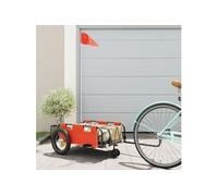 vidaXL Remorque de Vélo, Chariot de Transport avec Barre d'Attelage, Remorque de Bicyclette avec Drapeau pour Bagage, Orange Tissu Oxford et Fer