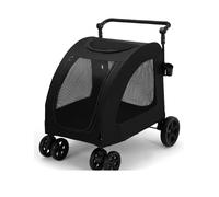 Remorque de vélo pliable 2 en 1 pour chien et poussette, chariot léger sur roues pour chiens de taille moyenne, facile à nettoyer, rangement pratique et portable (noir)