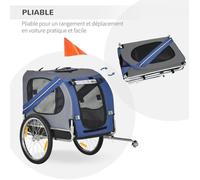 Remorque de vélo pliable pour animaux et enfant - Bleu - Réflecteurs et 2 portes avec zip