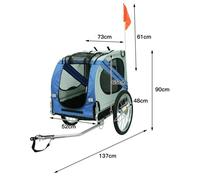 Remorque de vélo pliable pour chiens Laizere bleue et grise avec 2 réflecteurs - Charge 40kg