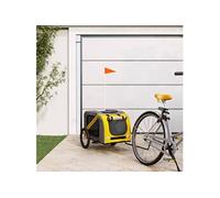 Remorque de Vélo pour Animaux de Compagnie, Chariot à Vélo pour Chien avec Drapeau, Poussette de Chien, Jaune et Gris Tissu Oxford et Fer 93882