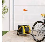 vidaXL Remorque vélo pour chien – Chariot/poussette, drapeau, tissu Oxford, cadre en fer, jaune/gris