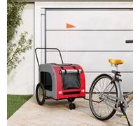 vidaXL Remorque de Vélo pour Animaux de Compagnie, Chariot à Vélo pour Chien avec Roues, Poussette de Animaux avec Drapeau, Rouge et Gris