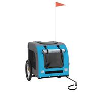 Remorque de vélo pour chien bleu et gris en tissu Oxford avec cadre en fer, pliable et légère, avec fenêtres en filet, frein, housse de pluie, idéale pour les excursions, les voyages, l'extérieur et