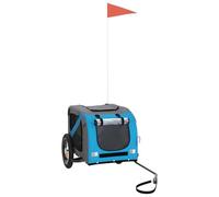 Remorque de vélo pour chien bleu et gris en tissu Oxford et fer, pliable avec filet et housse de pluie, charge de 30 kg, idéale pour l'extérieur, la marche, les voyages et le vétérinaire