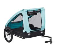 Remorque de vélo pour chien bleue et noire avec cadre en acier, pliable et légère, capacité de charge de 40 kg, roues de 16", avec fenêtres en filet, réflecteurs et raccord rapide pour excursions en