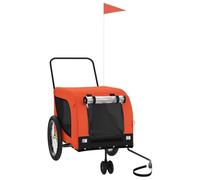 Remorque de vélo pour chien, orange, noir, tissu Oxford et fer, pliable, avec filet et protection contre la pluie, 134 x 68 x 74 cm, 45 kg, idéale pour la marche, l'extérieur, le vétérinaire et les