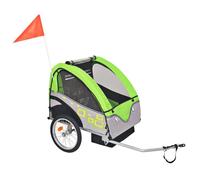Remorque de vélo pour enfants - vidaXL - Gris et vert - 30 kg - Harnais de sécurité 5 points - Acier robuste