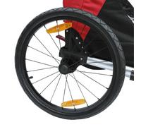 Remorque de vélo poussette couverte 2 places en alu maxi fixation axe de roue - livre avec roue avant et poignée frein - pliable sans outils enfant P2R 36 Kg Rouge