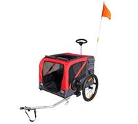 Remorque de vélo utilitaire maxi avec roues 20" fixation axe de roue arriere - fond metal renforce pour transport chien ou bagage avec poignee et 2 roues P2R Noir