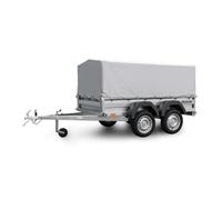 Remorque double essieu acier 235 cm ridelles ouvrantes 235T Bâche haute | Les ouvertures avant et arrière facilitent le transport et la manutention de marchandises, équipements et matériaux.