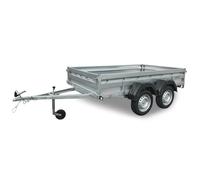 Remorque double essieu acier 265 cm ridelles ouvrantes 265T XL | Ridelles latérales amovibles, châssis galvanisé à chaud, plancher marine 9 mm et roue jockey incluse. PTAC 500 kg.