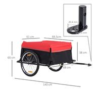 Remorque Multifonction HOMCOM 2 Roues Capacité 75L Construction Solide en Métal Noir-Rouge Parfaite pour Vélo de Famille