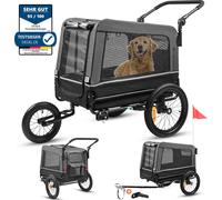 Remorque pour chien 3in1 remorque de vélo, buggy pour chien, jogger pour chien, grand espace de chargement 240 litres, poussette pour chien avec double suspension, pliable - anthracite