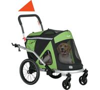 Remorque pour chien PawHut 2-en-1 Buggy pour chien, remorque pour vélo de chien avec laisse de sécurité, chariot pour chien avec réflecteurs pour chiens de taille moyenne jusqu'à 20 kg, tissu Oxford,