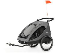 hauck Remorque Velo et Poussette 2 Enfants 2-en-1 Dryk Duo (6 Mois à 120 cm / 22 kg), inclus Barre d'Attelage, Attache Vélo, Roue Avant, Fanion et Feu Arrière - Pliable, Coffre XL - Gris