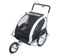Remorque vélo 2 en 1 convertible en poussette et jogger pour deux enfants - Blanc/Noir