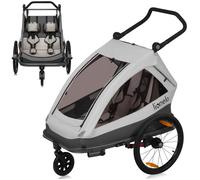 Remorque vélo 2en1 LIONELO Cama - 2 enfants - Poussette tout terrain - Amortissement flexible SIQ - Gris