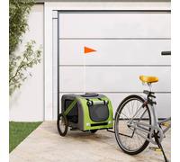 Remorque Vélo Animaux Tissu Oxford Vert Gris Cadre Fer Charge 45 Kg