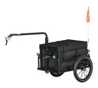 Remorque vélo cargo - coffre pliable amovible 65L - réflecteurs, drapeau - pneus 16'' acier PP noir