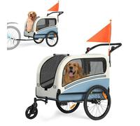 Remorque Vélo Chien XXL 2 en 1 Poussette Jogging - Pliable - Bleu-Gris - Toit Ouvrant, Poignée Réglable & Sécurisé