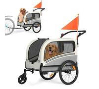 Remorque Vélo Chien XXL 2 en 1 Poussette Jogging - Pliable - Gris Foncé - Toit Ouvrant, Poignée Réglable & Sécurisé