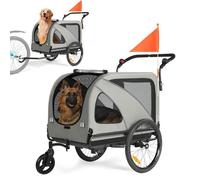 Remorque Vélo Chien XXL 2 en 1 Poussette Jogging - Pliable - Gris - Toit Ouvrant, Poignée Réglable & Sécurisé