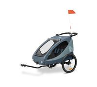 hauck Remorque Velo et Poussette Dryk Duo Plus avec Suspension, Chariot Enfant 2 Places (6-48 Mois), Inclus Barre d'Attelage, Roue, Fanion, Lumière, Pliable, Coffre XL - Bleu Foncé