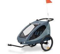 hauck Remorque Velo et Poussette Dryk Duo Plus avec Suspension, Chariot Enfant 2 Places (6-48 Mois), Inclus Barre d'Attelage, Roue, Fanion, Lumière, Pliable, Coffre XL - Bleu Foncé