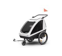 KLAR FIT GoKiddo Remorque Vélo Enfant - 2-en-1 Remorque & Buggy avec Freins, Ceintures de Sécurité, Sièges Réglables, Capacité 40kg, Protection Pluie & UV, Pliable, Gris Clair