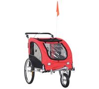 Remorque vélo jogger 2 en 1 pour animaux drapeau roue avant pivotante réflecteurs et barre d'attelage inclus rouge noir Rouge G