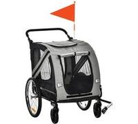 PawHut Remorque vélo poussette pour chien 2 en 1 pliable tissu Oxford réflecteurs et drapeau - 140 x 72,5 x 108 cm - gris et noir
