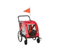 PawHut Remorque à vélo pour chien convertible jogger 2 en 1 pour animaux avec drapeau réflecteurs - rouge