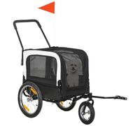 Remorque Vélo Jogger 2 En 1 Pour Chien - Remorque À Vélo Pour Chien - Attache, Drapeau, Roue Av Pivotante, Réflecteurs - Noir