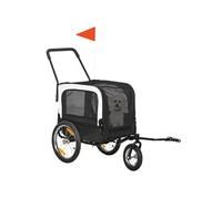 Remorque vélo jogger 2 en 1 pour chien - remorque à vélo pour chien - attache, drapeau, roue AV pivotante, réflecteurs - noir