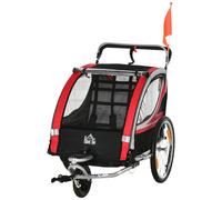 Remorque Vélo Jogger 2 En 1 Pour Enfant Drapeau Roue Avant Pivotante Réflecteurs Et Barre D¿Attelage Inclus Rouge Noir