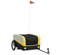 Remorque vélo noire jaune en fer 45 kg pliable avec embrayage et drapeau de sécurité, idéale pour le transport de bagages, chien, enfant, extérieur, ville, camping, voyage, vie quotidienne