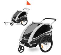 SAMAX Remorque Vélo convertible Jogger 2en1 360° rotatif Pour 2 Enfants Amortisseur Transport Poussette en Gris - Black Edition