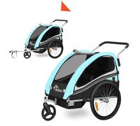 SAMAX Remorque Vélo convertible Jogger 2en1 360° rotatif Pour 2 Enfants Amortisseur Transport Poussette en Turquoise - Black Edition