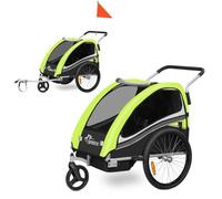 Remorque vélo pour 2 enfants - SAMAX - 2 en 1 - 360° rotatif - Amortisseur Transport Poussette - en Vert - Black Edition