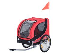 Remorque Velo Pour Chien Animaux Avec 8 Reflecteurs Drapeau Rouge Noir 07 Rouge