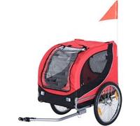 Remorque velo pour chien animaux avec 8 reflecteurs drapeau rouge noir