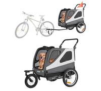 Remorque Vélo pour Chien-VEVOR-Charge 45 kg, Poussette d'animaux de Compagnie 2 en 1, Cadre Pliable Facile, Gris et Blanc
